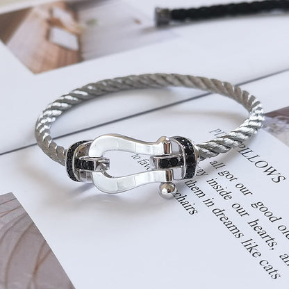 [Lumi Jewelry]FORCE LARGE HORSESHOE BLACK DIAMOND BRACELET SILVER