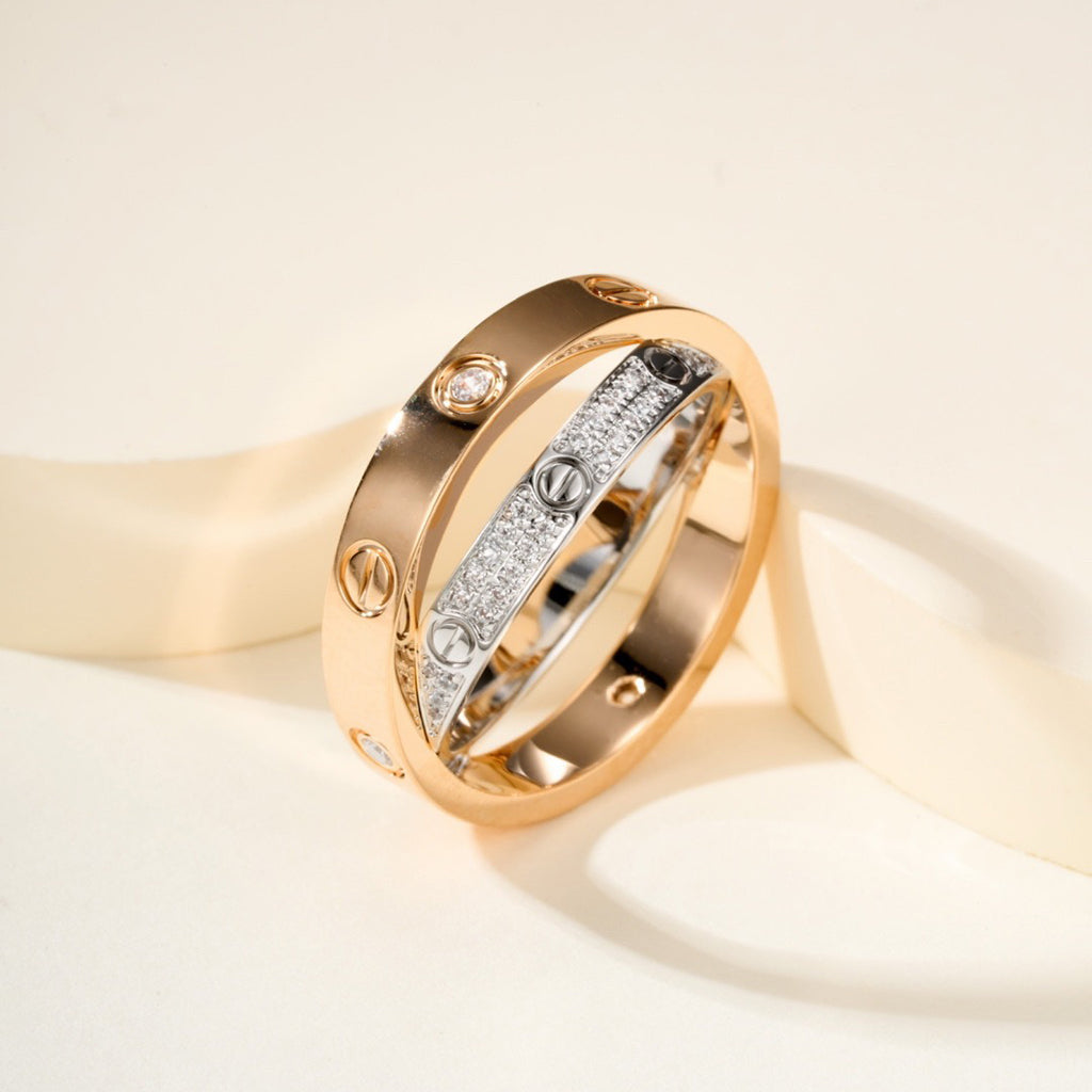 [Lumi Jewelry]LOVE PINK GOLD SILVER DIAMOND DOUBLE RING