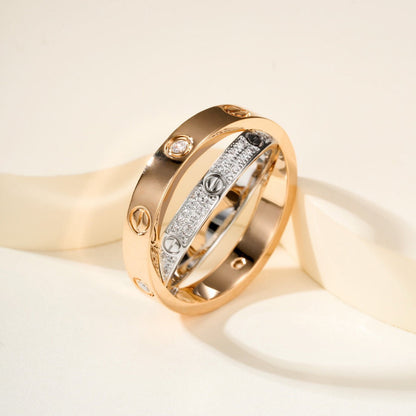 [Lumi Jewelry]LOVE PINK GOLD SILVER DIAMOND DOUBLE RING