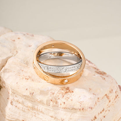 [Lumi Jewelry]LOVE PINK GOLD SILVER DIAMOND DOUBLE RING