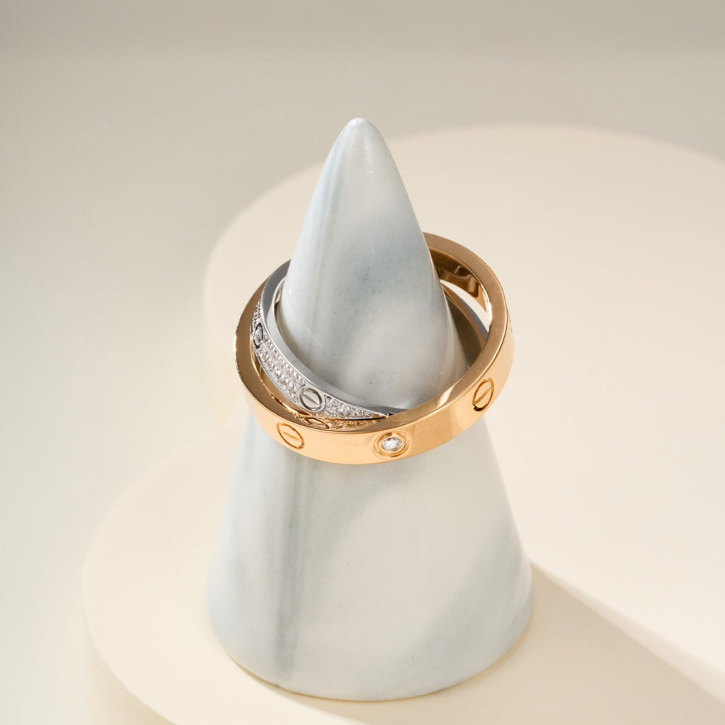[Lumi Jewelry]LOVE PINK GOLD SILVER DIAMOND DOUBLE RING