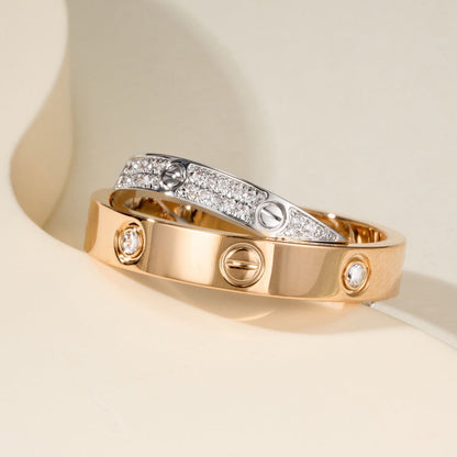 [Lumi Jewelry]LOVE PINK GOLD SILVER DIAMOND DOUBLE RING