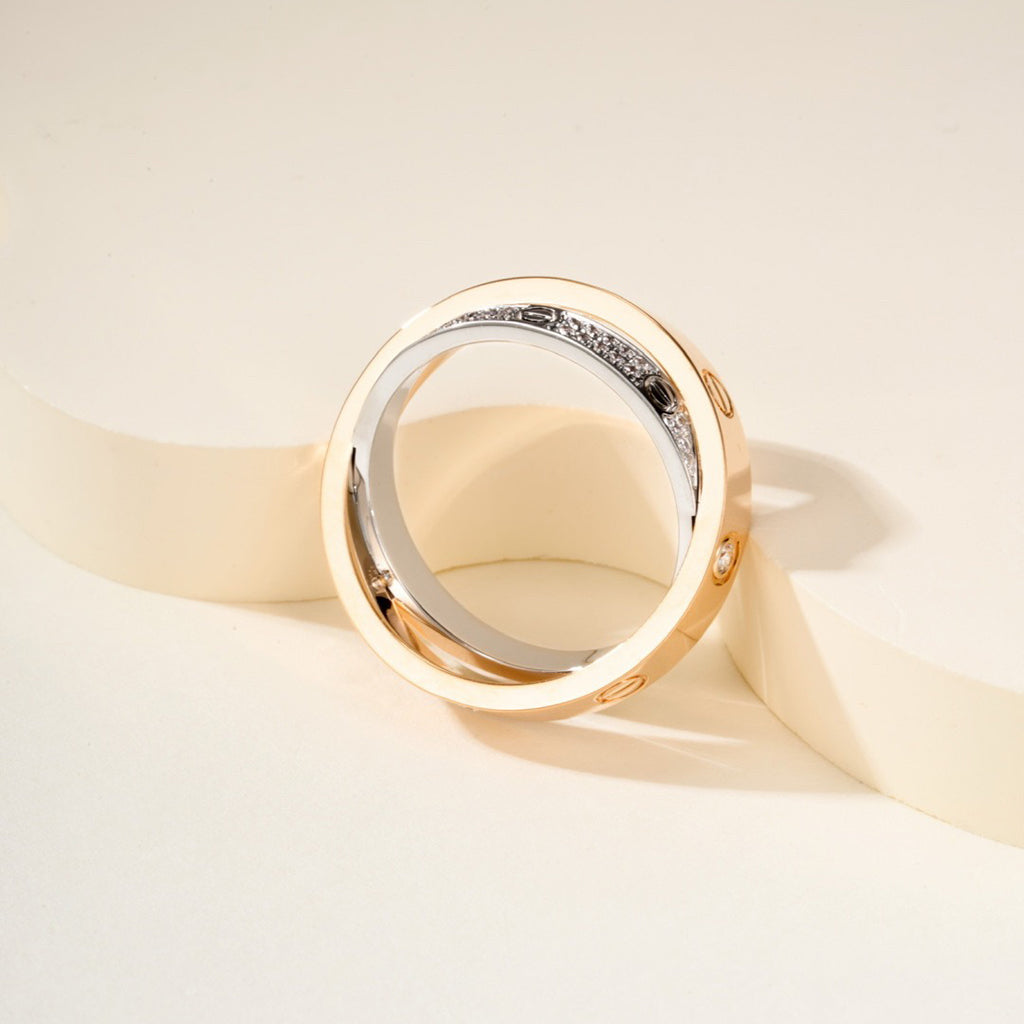[Lumi Jewelry]LOVE PINK GOLD SILVER DIAMOND DOUBLE RING