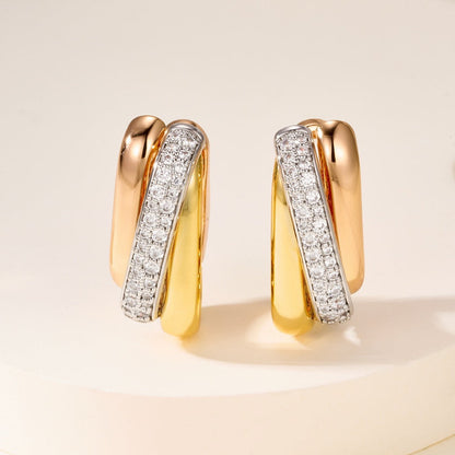 [Lumi Jewelry]TRINITY HALF DIAMOND  CUSHION EARRINGS