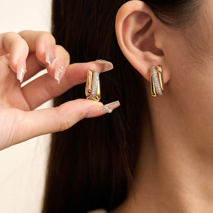 [Lumi Jewelry]TRINITY HALF DIAMOND  CUSHION EARRINGS