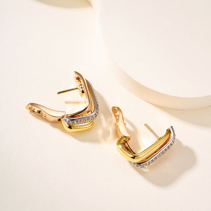 [Lumi Jewelry]TRINITY HALF DIAMOND  CUSHION EARRINGS
