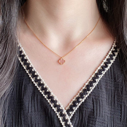 [Lumi Jewelry]CLOVER 15MM PINK MOTHER-OF-PEARL SINGLE FLOWER NECKLACE