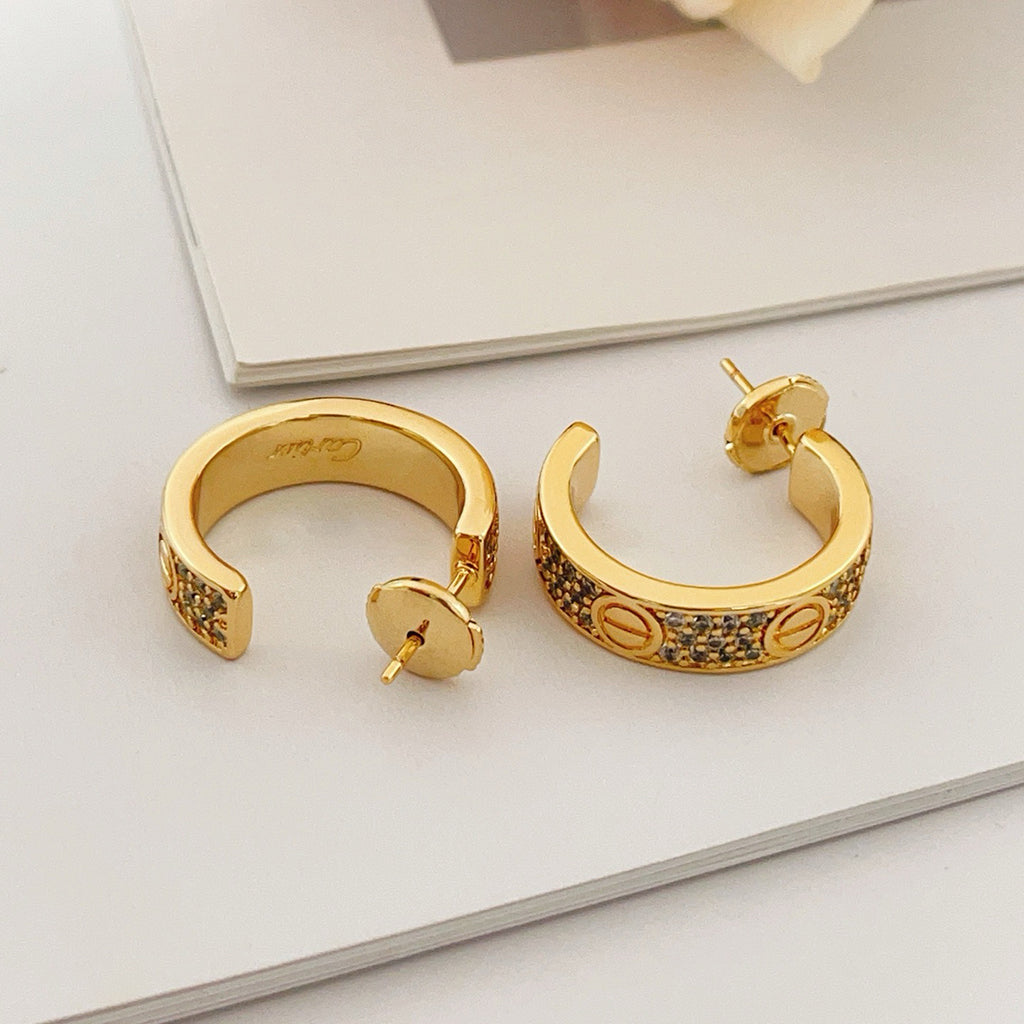 [Lumi Jewelry]LOVE 5.5MM DIAMOND PAVED EARRINGS