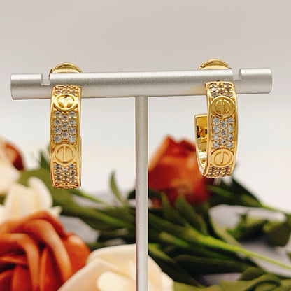 [Lumi Jewelry]LOVE 5.5MM DIAMOND PAVED EARRINGS