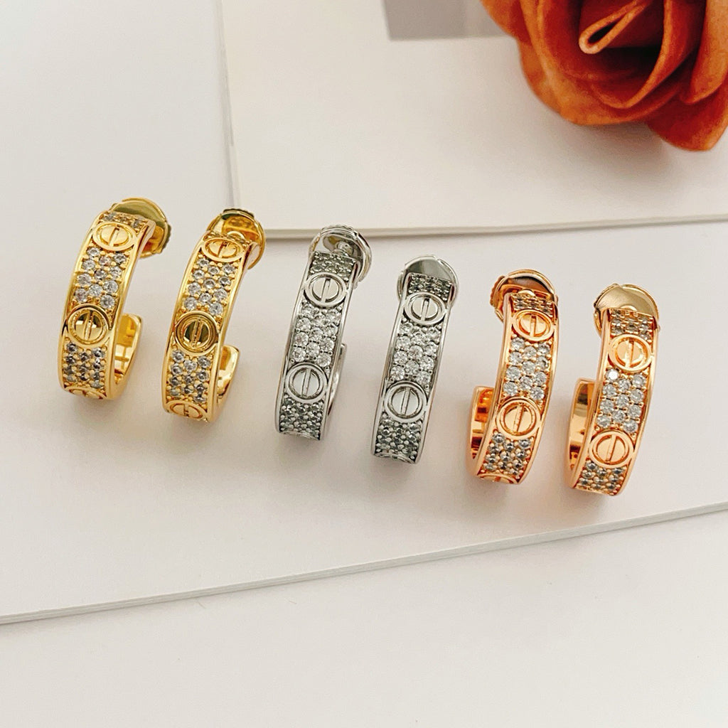 [Lumi Jewelry]LOVE 5.5MM DIAMOND PAVED EARRINGS