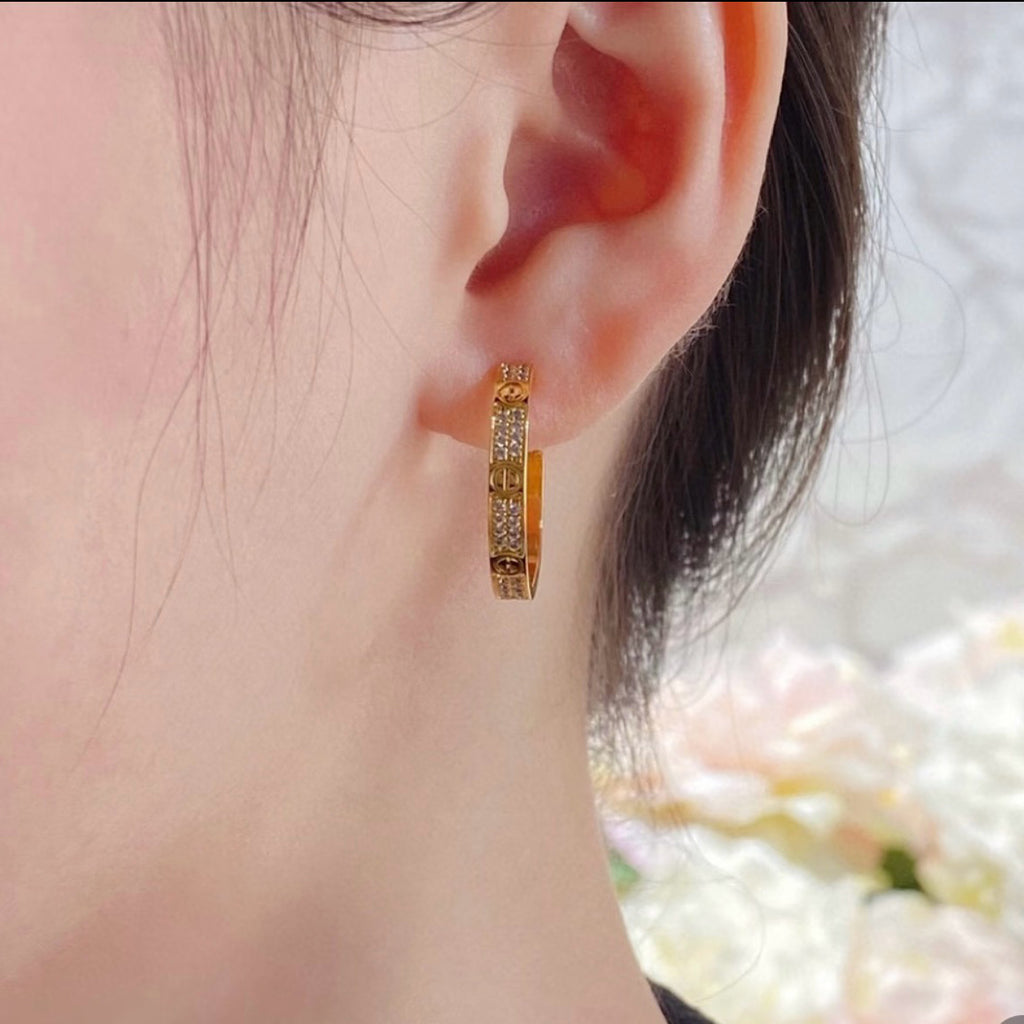 [Lumi Jewelry]LOVE EARRINGS 3.6MM DIAMOND PAVED
