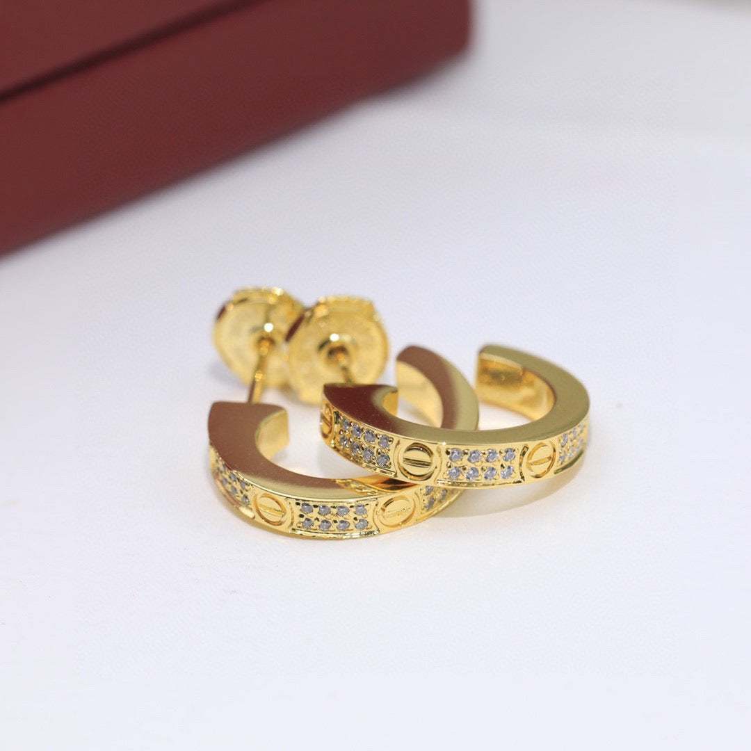 [Lumi Jewelry]LOVE 5.5MM DIAMOND PAVED EARRINGS