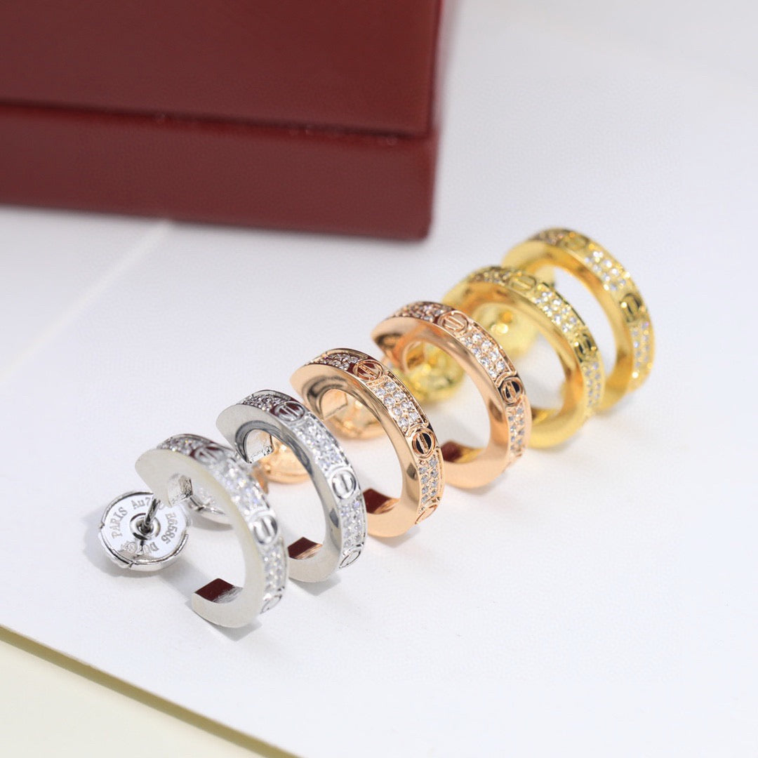 [Lumi Jewelry]LOVE 5.5MM DIAMOND PAVED EARRINGS
