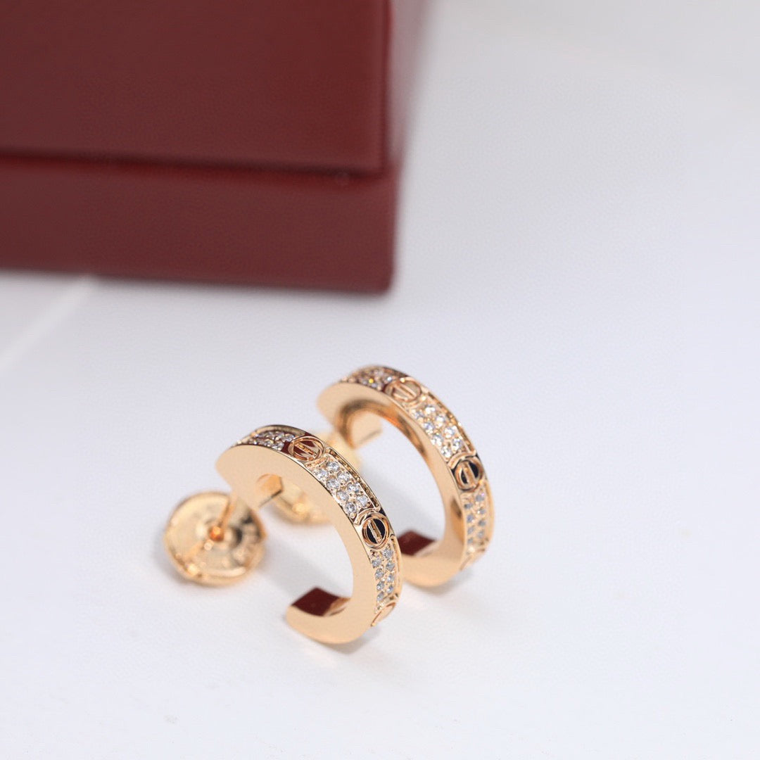 [Lumi Jewelry]LOVE 5.5MM DIAMOND PAVED EARRINGS