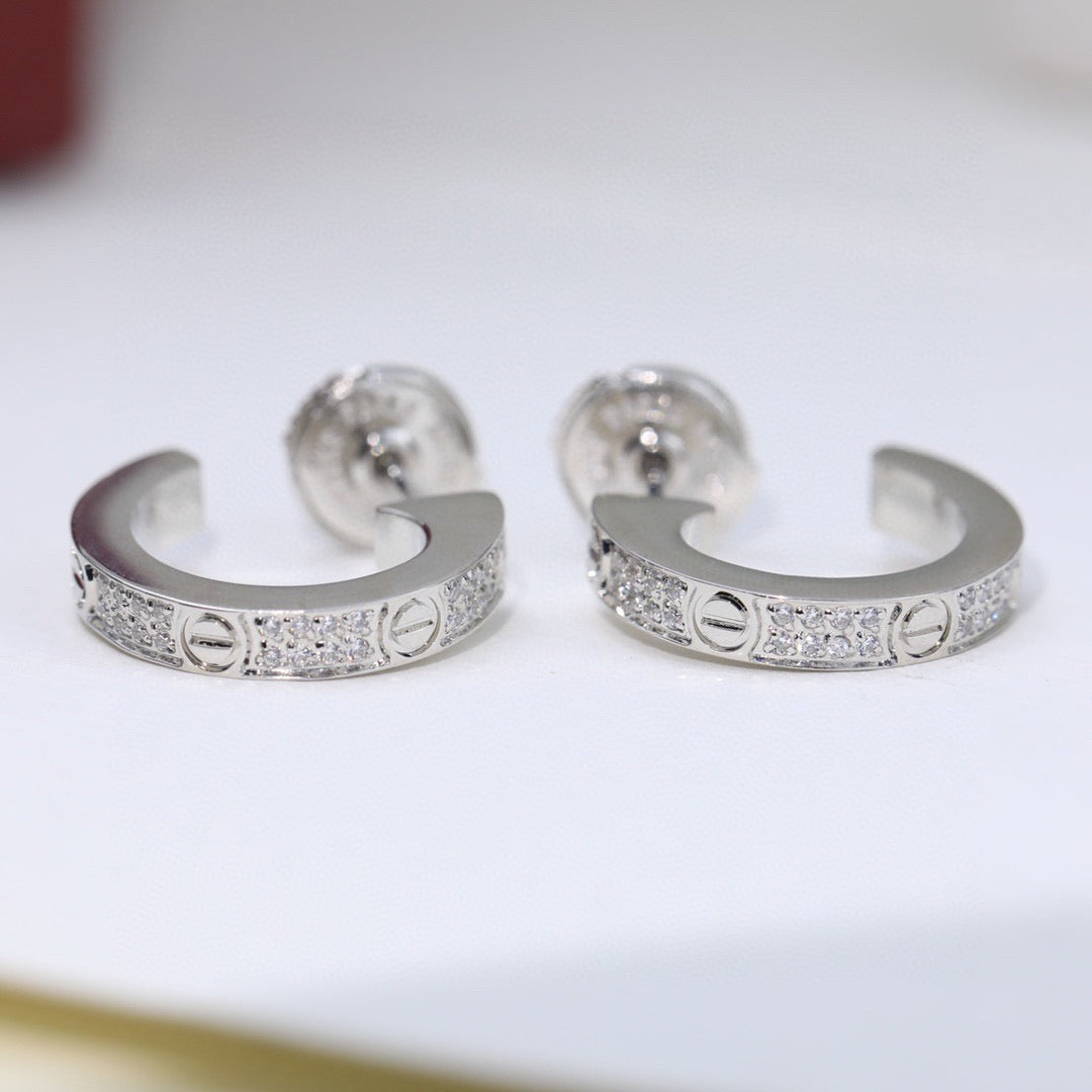 [Lumi Jewelry]LOVE 5.5MM DIAMOND PAVED EARRINGS