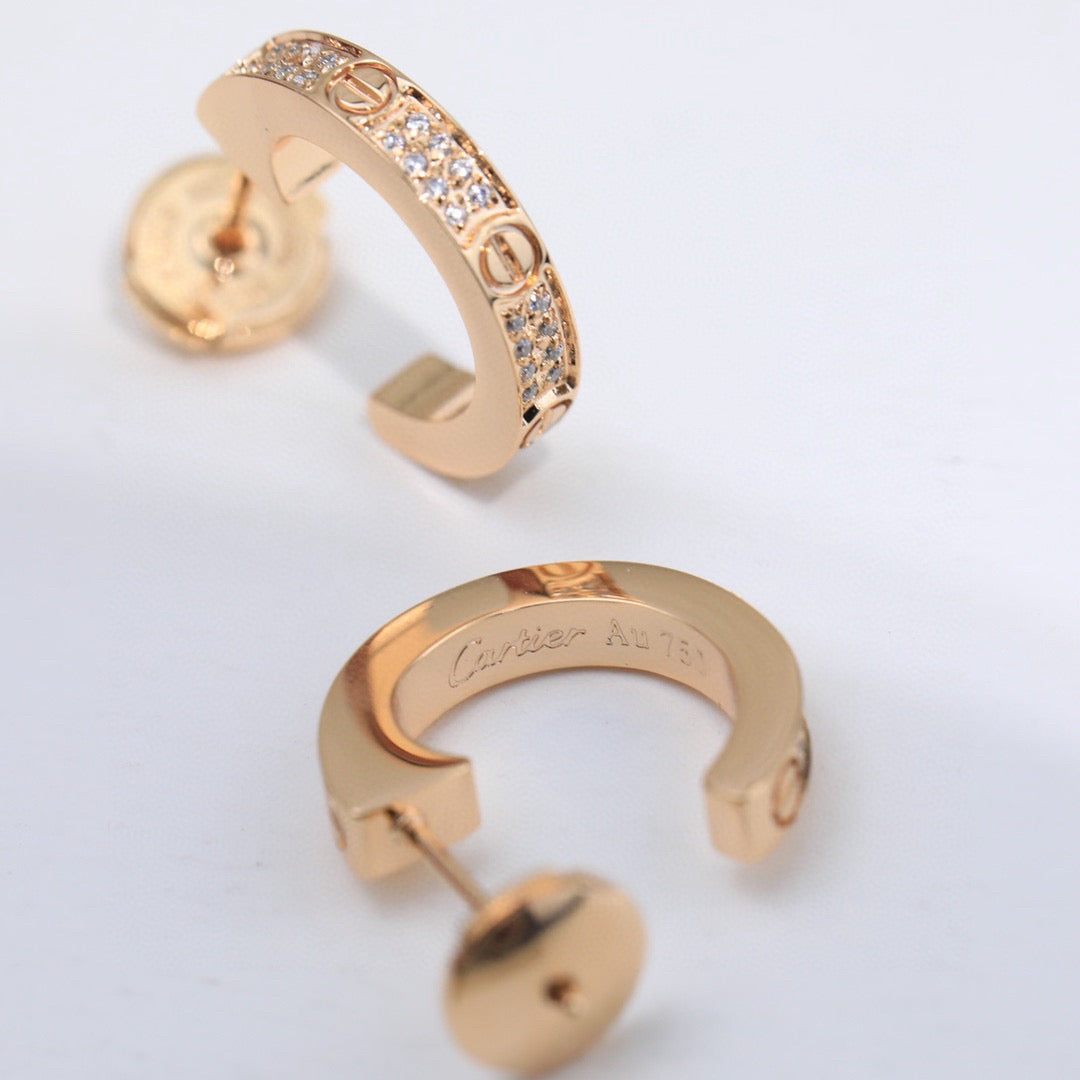 [Lumi Jewelry]LOVE 5.5MM DIAMOND PAVED EARRINGS