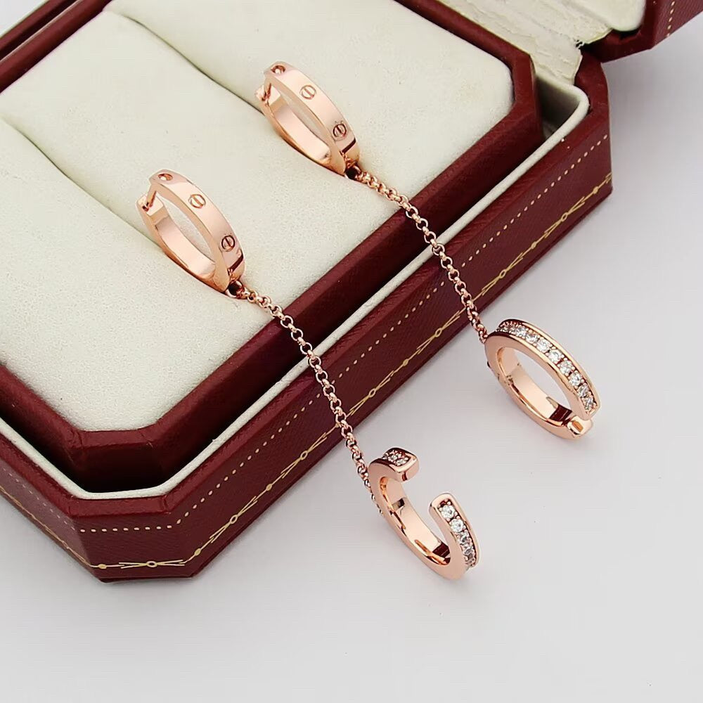 [Lumi Jewelry]LOVE 3.0MM HALF DIAMOND EARRINGS