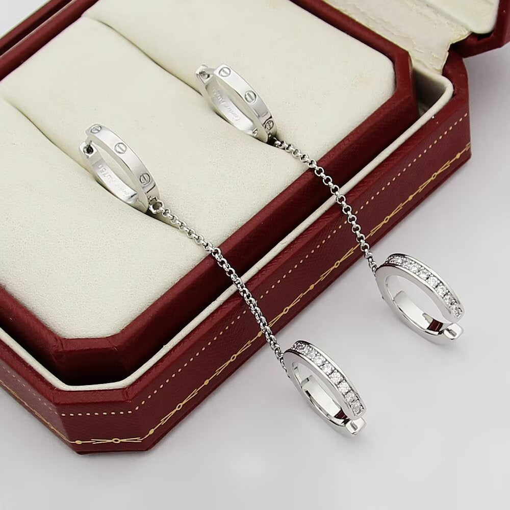 [Lumi Jewelry]LOVE 3.0MM HALF DIAMOND EARRINGS