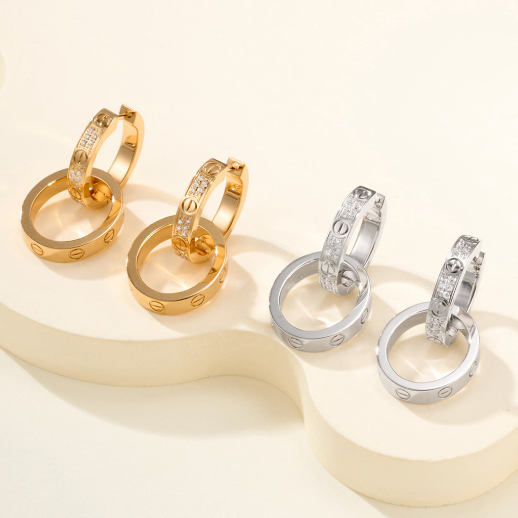 [Lumi Jewelry]LOVE 3.3MM DANGLE HALF DIAMOND EARRINGS