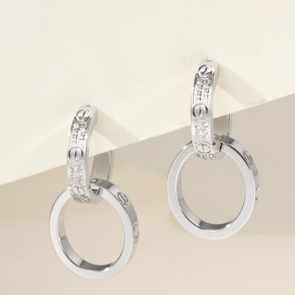 [Lumi Jewelry]LOVE 3.3MM DANGLE HALF DIAMOND EARRINGS