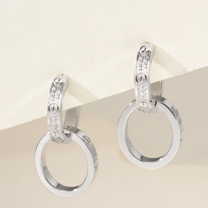 [Lumi Jewelry]LOVE 3.3MM DANGLE HALF DIAMOND EARRINGS