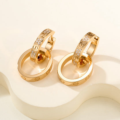 [Lumi Jewelry]LOVE 3.3MM DANGLE HALF DIAMOND EARRINGS