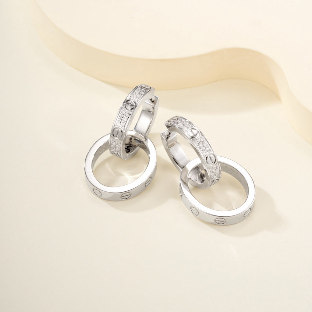 [Lumi Jewelry]LOVE 3.3MM DANGLE HALF DIAMOND EARRINGS