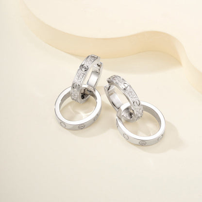 [Lumi Jewelry]LOVE 3.3MM DANGLE HALF DIAMOND EARRINGS