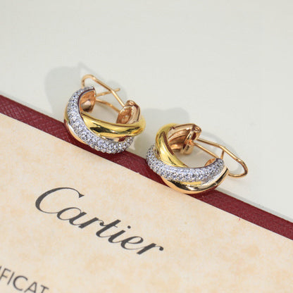 [Lumi Jewelry]TRINITY HALF DIAMOND  CLASSIC EARRINGS