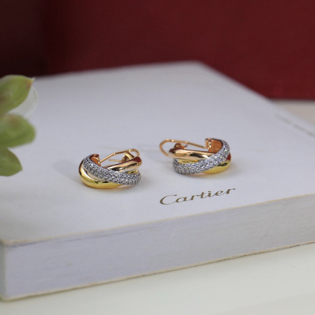 [Lumi Jewelry]TRINITY HALF DIAMOND  CLASSIC EARRINGS
