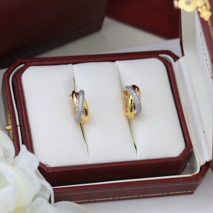 [Lumi Jewelry]TRINITY HALF DIAMOND  CLASSIC EARRINGS