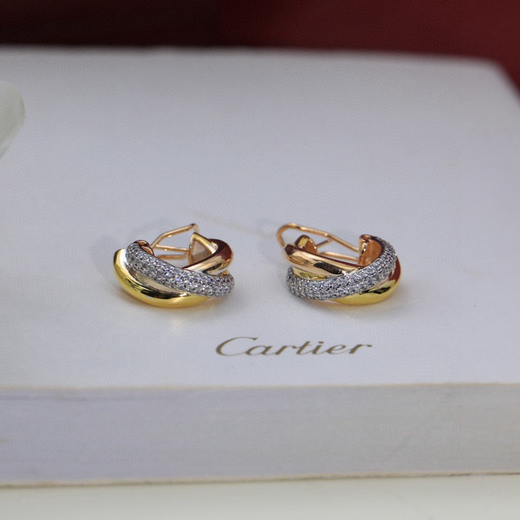 [Lumi Jewelry]TRINITY HALF DIAMOND  CLASSIC EARRINGS