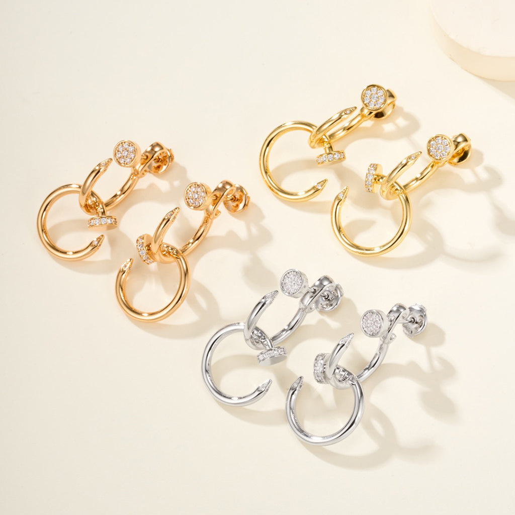 [Lumi Jewelry]JUSTE HALF DIAMOND DOUBLE EARRINGS