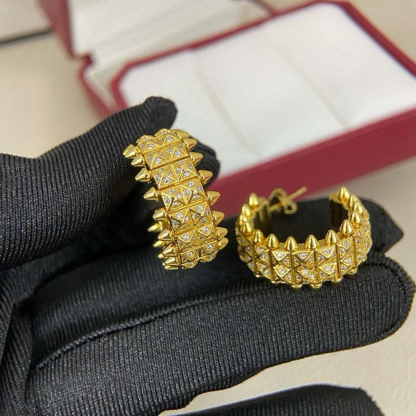 [Lumi Jewelry]CLASH 9.2MM FULL DIAMOND DOUBLE ROW EARRINGS