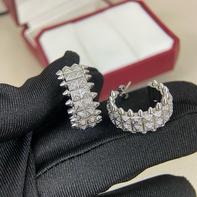[Lumi Jewelry]CLASH 9.2MM FULL DIAMOND DOUBLE ROW EARRINGS