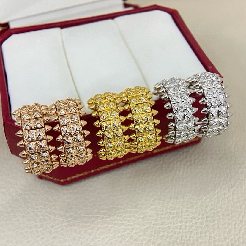 [Lumi Jewelry]CLASH 9.2MM FULL DIAMOND DOUBLE ROW EARRINGS