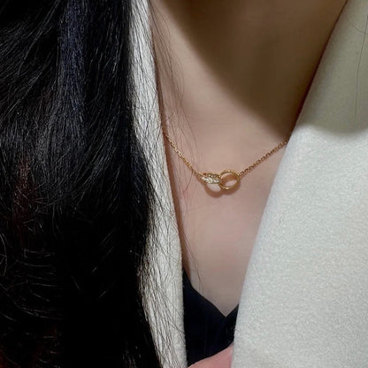 [Lumi Jewelry]LOVE DOUBLE RING HALF DIAMOND NECKLACE