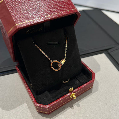[Lumi Jewelry]LOVE DOUBLE RING HALF DIAMOND NECKLACE