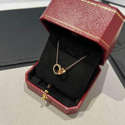 [Lumi Jewelry]LOVE DOUBLE RING HALF DIAMOND NECKLACE