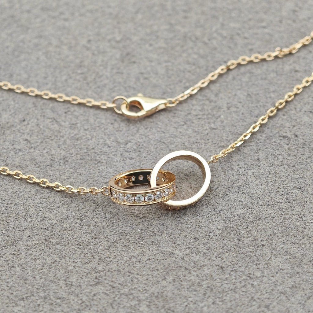 [Lumi Jewelry]LOVE DOUBLE RING HALF DIAMOND NECKLACE