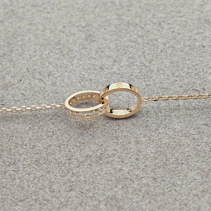 [Lumi Jewelry]LOVE DOUBLE RING HALF DIAMOND NECKLACE