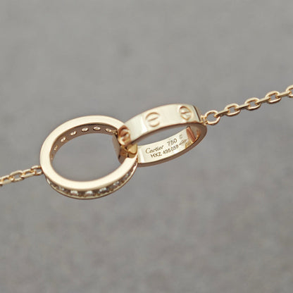 [Lumi Jewelry]LOVE DOUBLE RING HALF DIAMOND NECKLACE