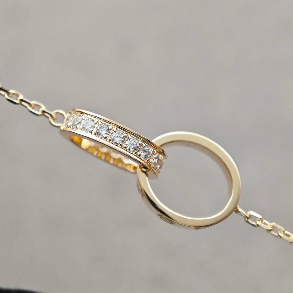 [Lumi Jewelry]LOVE DOUBLE RING HALF DIAMOND NECKLACE