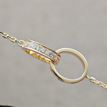 [Lumi Jewelry]LOVE DOUBLE RING HALF DIAMOND NECKLACE