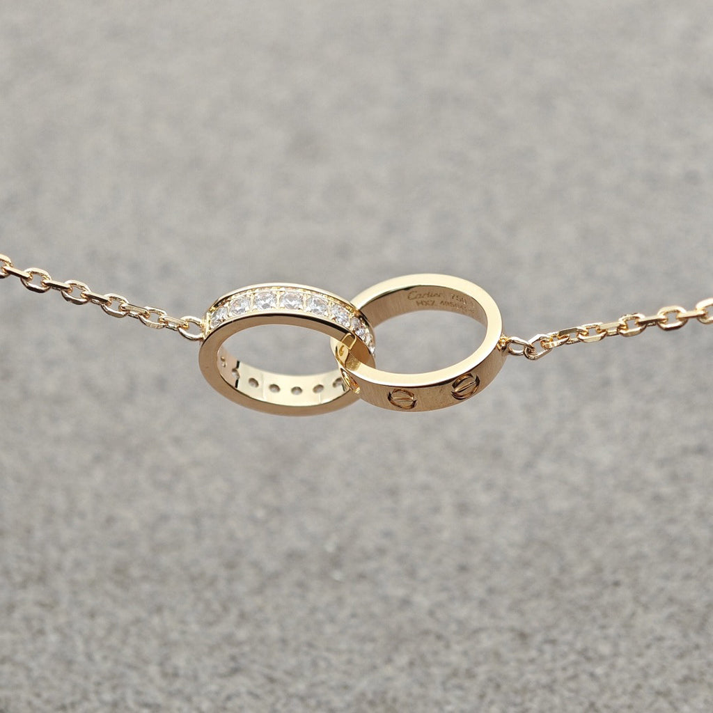 [Lumi Jewelry]LOVE DOUBLE RING HALF DIAMOND NECKLACE