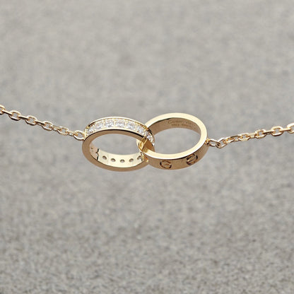 [Lumi Jewelry]LOVE DOUBLE RING HALF DIAMOND NECKLACE