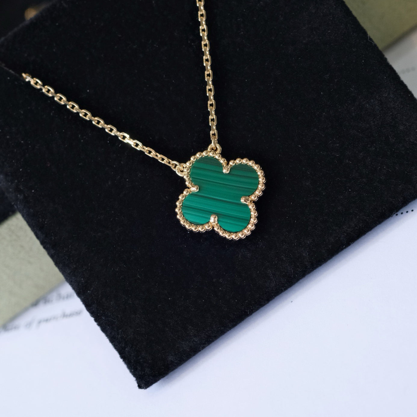 [Lumi Jewelry]CLOVER 15MM MALACHITE SINGLE FLOWER  NECKLACE