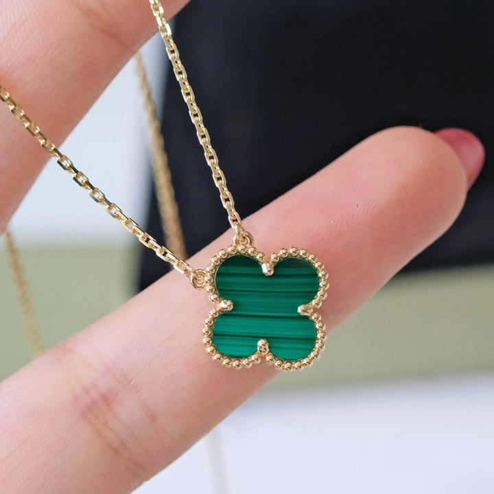 [Lumi Jewelry]CLOVER 15MM MALACHITE SINGLE FLOWER  NECKLACE