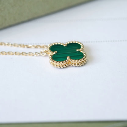 [Lumi Jewelry]CLOVER 15MM MALACHITE SINGLE FLOWER  NECKLACE