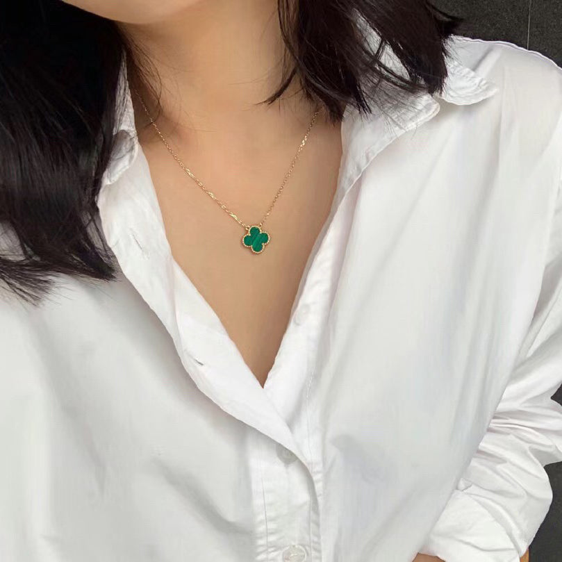 [Lumi Jewelry]CLOVER 15MM MALACHITE SINGLE FLOWER  NECKLACE